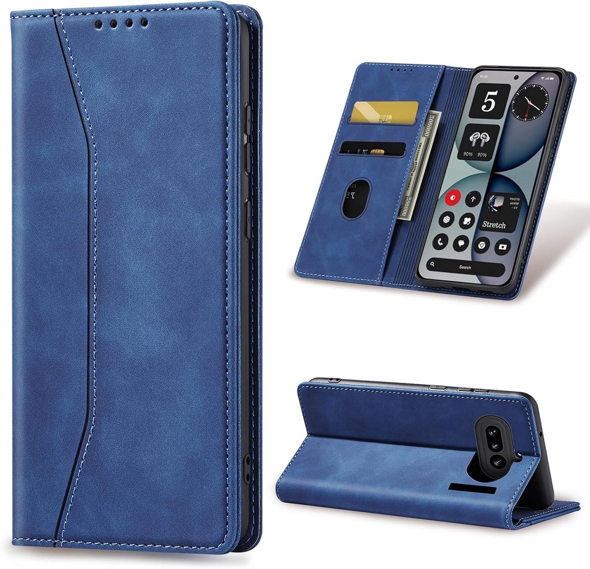 Hoesje voor Nothing Phone (4a) Case, Premium Lederen Flip Wallet Case met Magnetische Portemonnee Cover [Kaartsleuven] [Kickstand] Opvouwbare Leer Beschermhoes, Blauw
