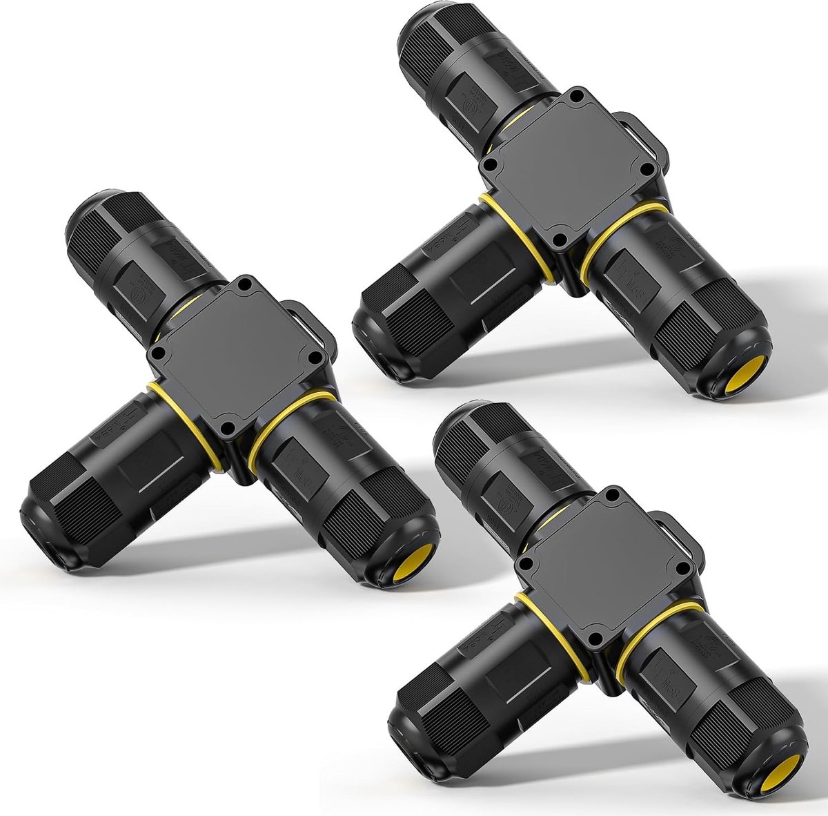 3 Pack Waterdichte Kabelconnectoren, IP68 Kabelconnectoren, T-vorm, voor kabeldiameter Ø4-8mm, Ideaal voor Waterdichte Apparaten Buitenshuis en Binnen en Buitenverbindingen