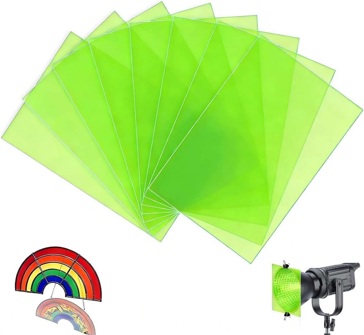 8 stuks lampenfolie neongroen, hittebestendige kleurfolie voor LED lampen & studioflitser, A4 kleurfilter kleurcorrectie, folie neongroen transparant, kleurfolies gel voor foto, video & DIY
