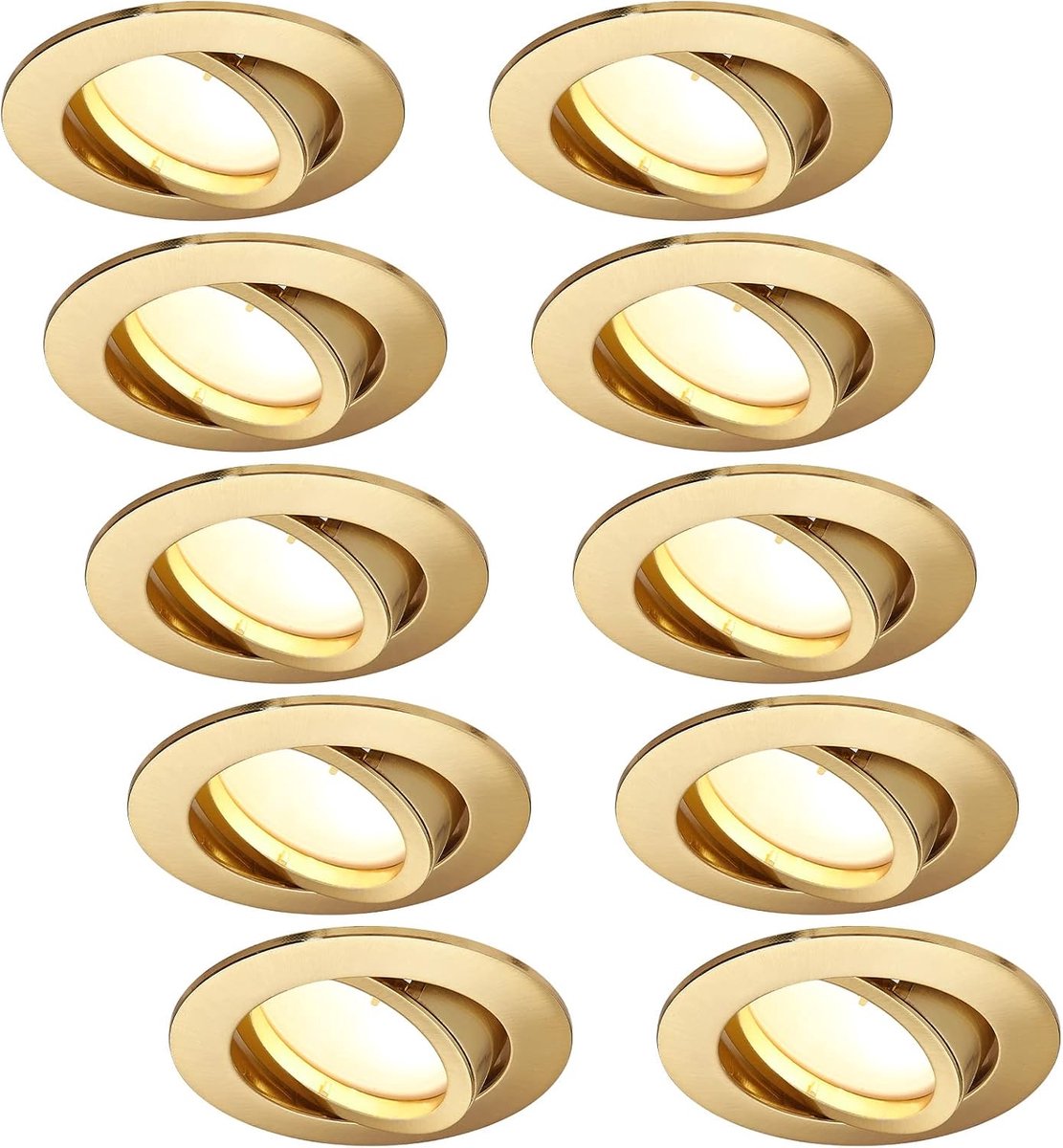 Led-inbouwspot, dimbaar, matgoud, rond, draaibaar, 5 W, plat, 230 V, inbouwspot, inbouwspot, 68 mm boorgat, 120 graden stralingshoek, neutraal wit 4000 K (verpakking van 10)