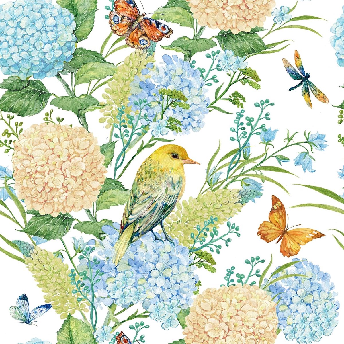 Behang witte zelfklevende vinyl wrap voor meubels vlinders en libellen bloemen behang slaapkamer kleurrijke romantische hortensia bloem kleverige achterkant plastic 44,5 cm × 3