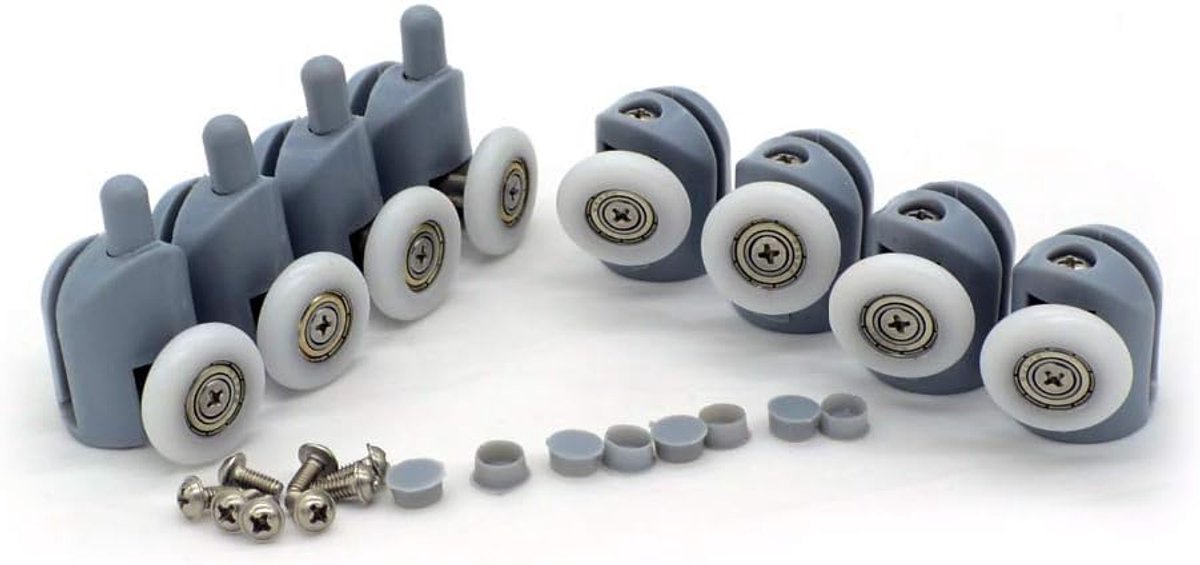 Douchedeurrolset, grijs, 8 afzonderlijke rollen voor douchedeuren, 20 mm diameter, reserveonderdelen