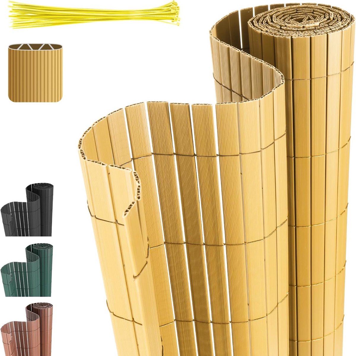 bamboe pvc, inkijkbescherming, uv-bestendig, schimmelvrij en onderhoudsvriendelijk, versterkt sterke privacy voor tuin, balkon, terras, 1,6 x 3 m