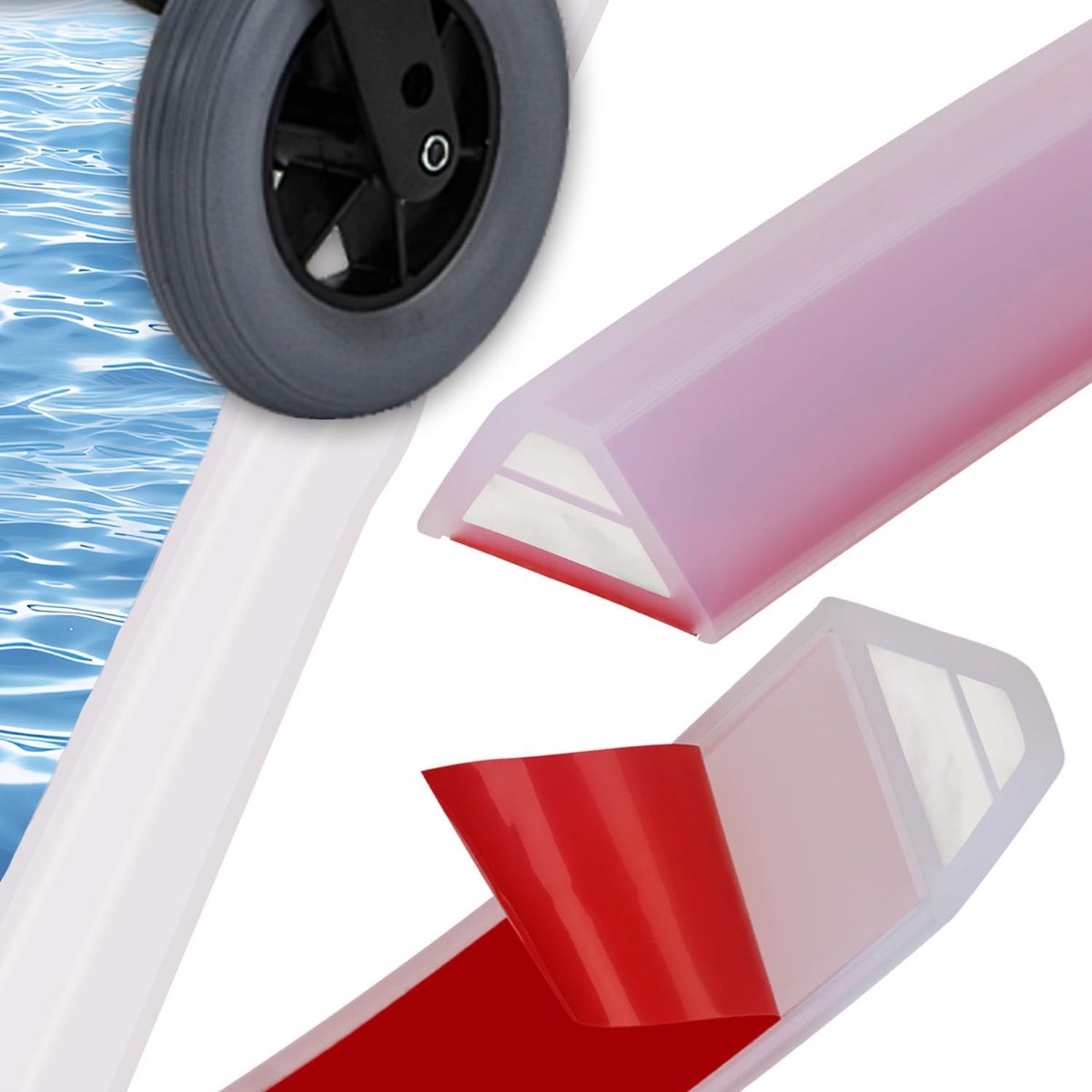 Gemakkelijk te snijden, beschermstrips voor douche, zelfklevend, van flexibele siliconen, ontwerp geschikt voor rolstoel, waterdicht (transparant, 1,7)