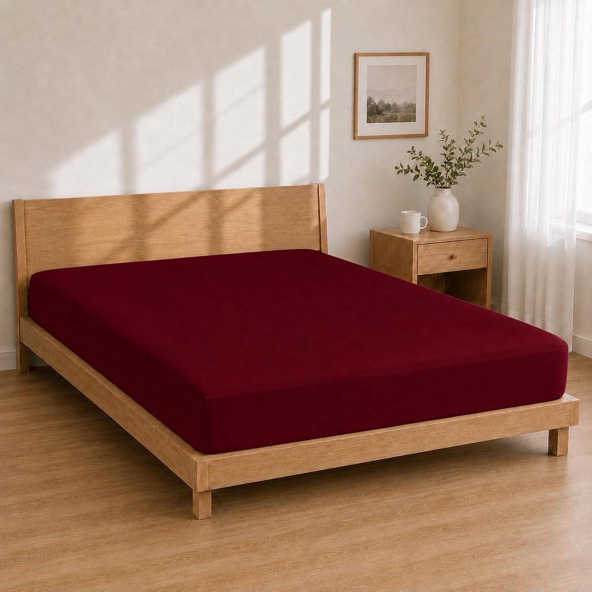 Hoeslaken Microvezel 140x190+25 - Hoekhoogte 25 cm Bordeauxrood | Elastische hoeken en 25 cm hoek: blijft strak zonder verschuiven, zachte microvezel machinewasbaar