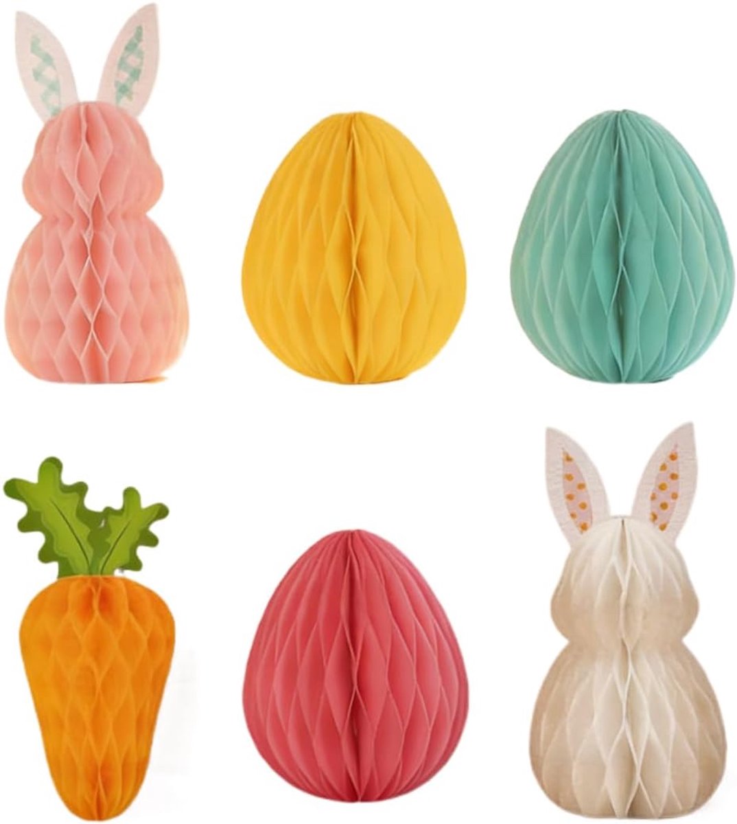 12 stuks honingraat paasdecoraties decoraties in de vorm van wortelen, konijnen, honingraten en ballen voor paasfeesten, klaslokaal decoratie en meer.