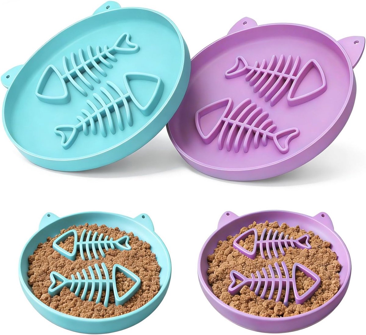 Feeder Kattenkom, 2 stuks siliconen kom, kattenslowfeeder, ideaal voor droog en nat voedsel, gemakkelijk schoon te maken, duurzaam, 17 cm x 1,7 cm H