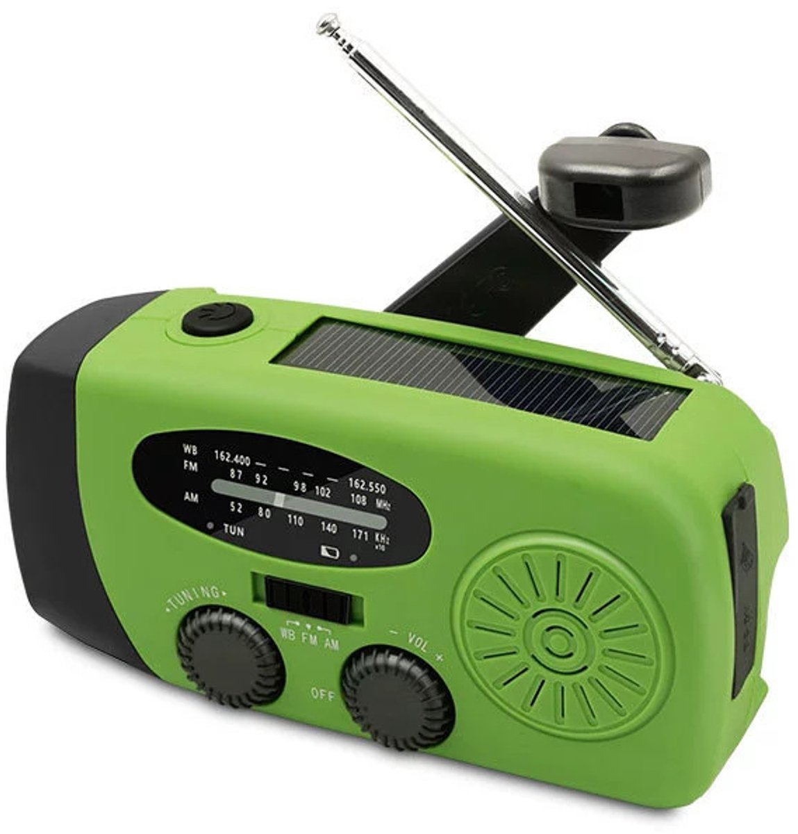 Draagbare Noodradio - Wind-Up Solar Radio - Noodradio - Opwindbare Survivalradio - Solar Powerbank - voor Outdoor, Caravan, Festival en Stroomuitval - groen