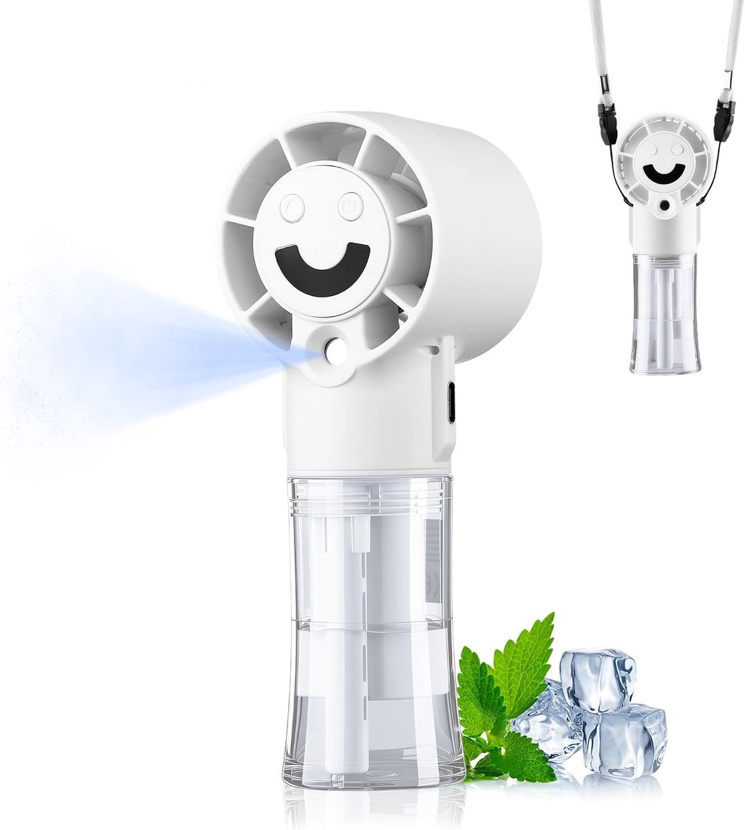 handventilator met waterkoeling, mini handventilator met water, USB oplaadbaar ventilator met 4 snelheden, zakventilator voor leren, kantoor, reizen (wit)