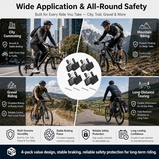 4 Paar Semi-Metalen Fiets Remblokken, Schijfremblokken met Pins en Veren, Compatibel met Shimano B01S B03S B05S MT200 MT400 MT500 en Tektro Modellen, MTB E-Bike Trekking Citybike Vervangingsset — afbeelding 5