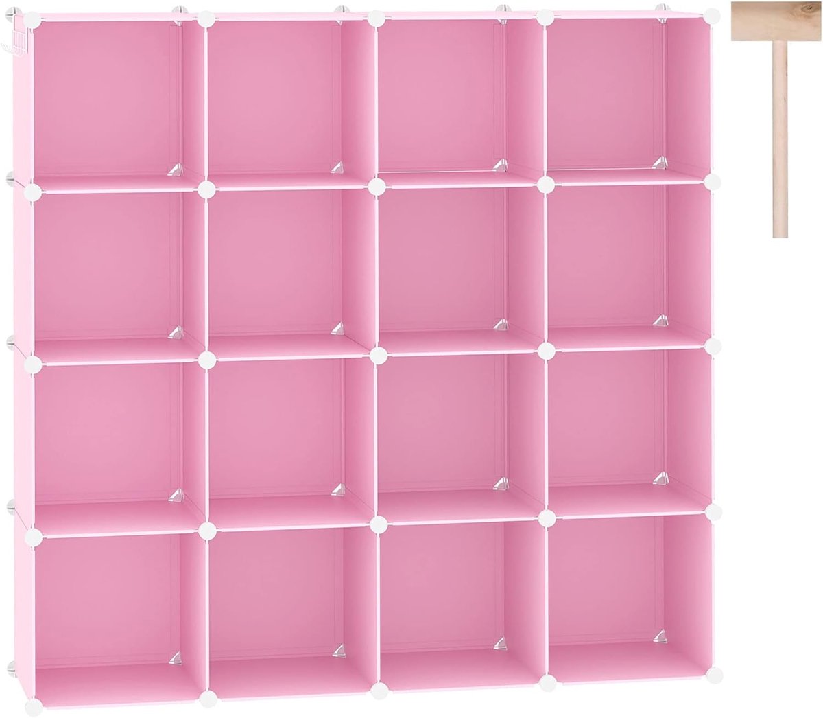 Kubus opbergorganizer, 16-kubus planken eenheden, plastic opbergkubussen, doe-het-zelf kast organizer, modulaire kast opbergplanken ideaal voor thuis, slaapkamer, 48" L × 12,5 inch B × 48" H
