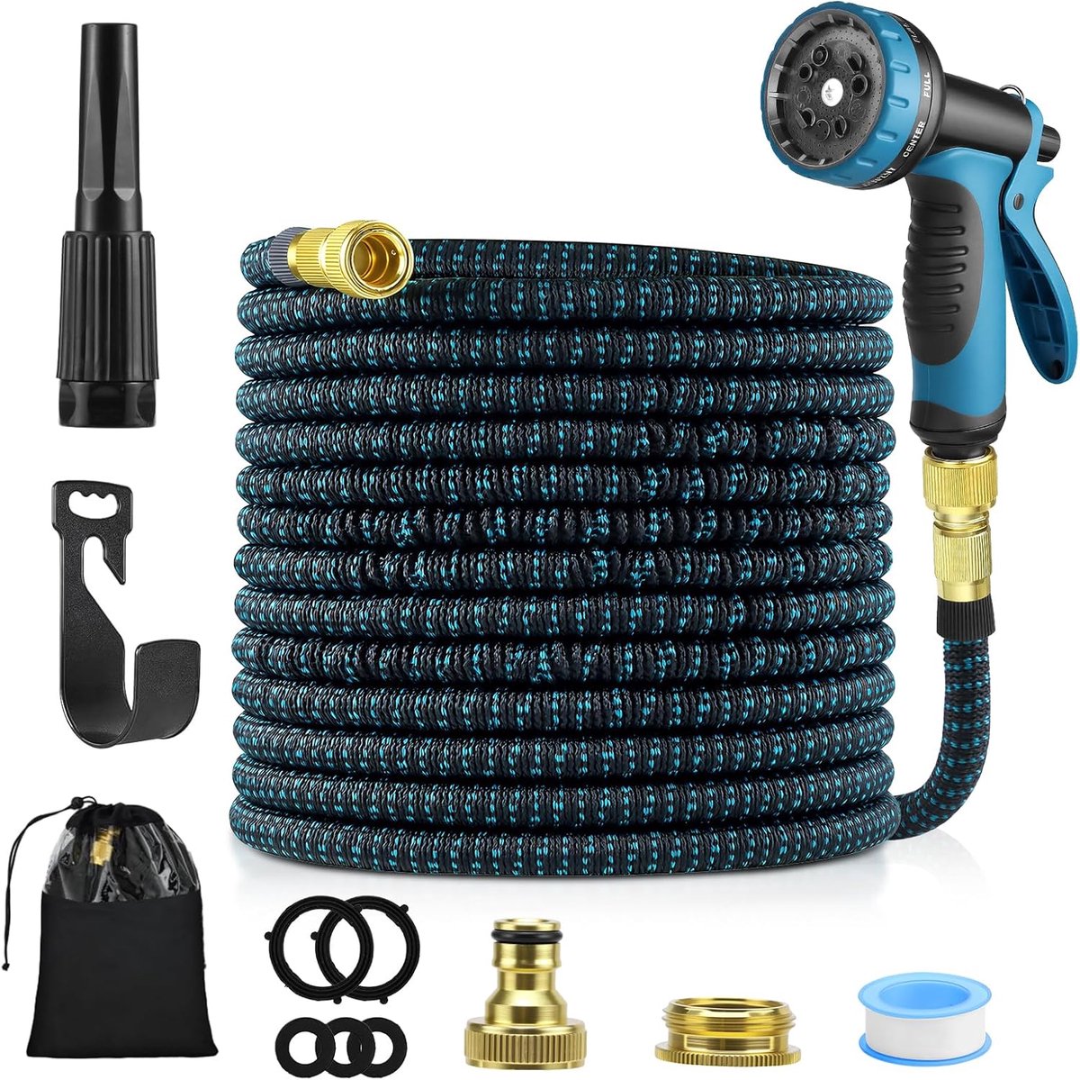 tuinslang, 30 m/100 m, spuitpistool met 10 functies en 3/4 inch en 1/2 inch aansluitingen, extra lange, intrekbare tuinslang voor tuinieren, autowassen