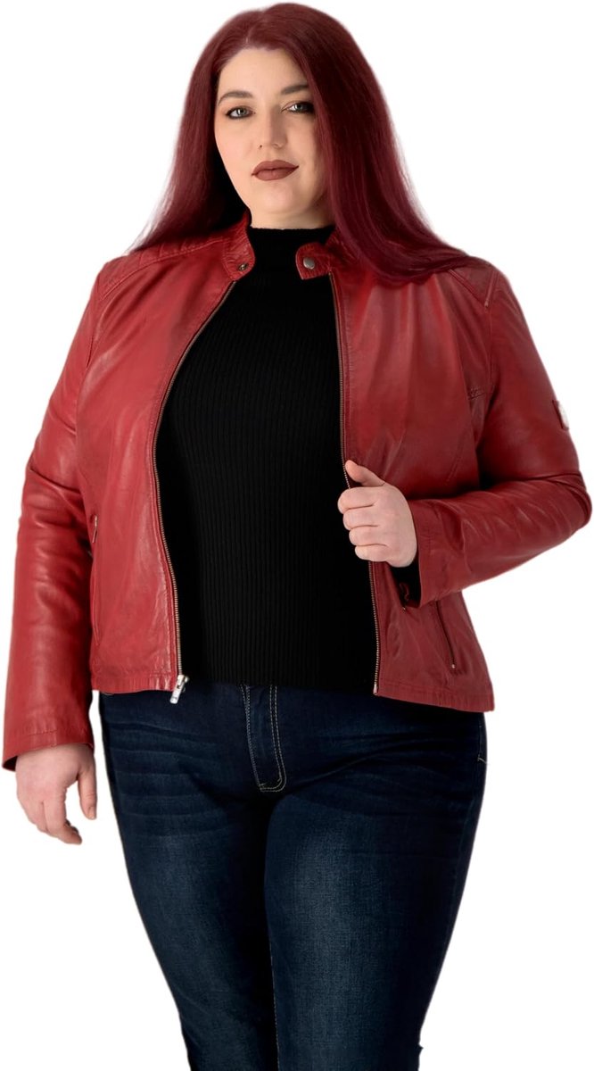 5884 Riley Leren damesjas, echt lamsvacht-jack voor plussize, duurzaam en voelt zacht aan