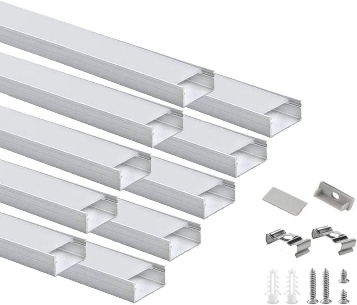 LED Aluminium Profiel 10x1m, U-Vorm LED Strip Licht Aluminium Profiel Kanaal met Melkachtige Cover en Eindkappen voor Keukenkast