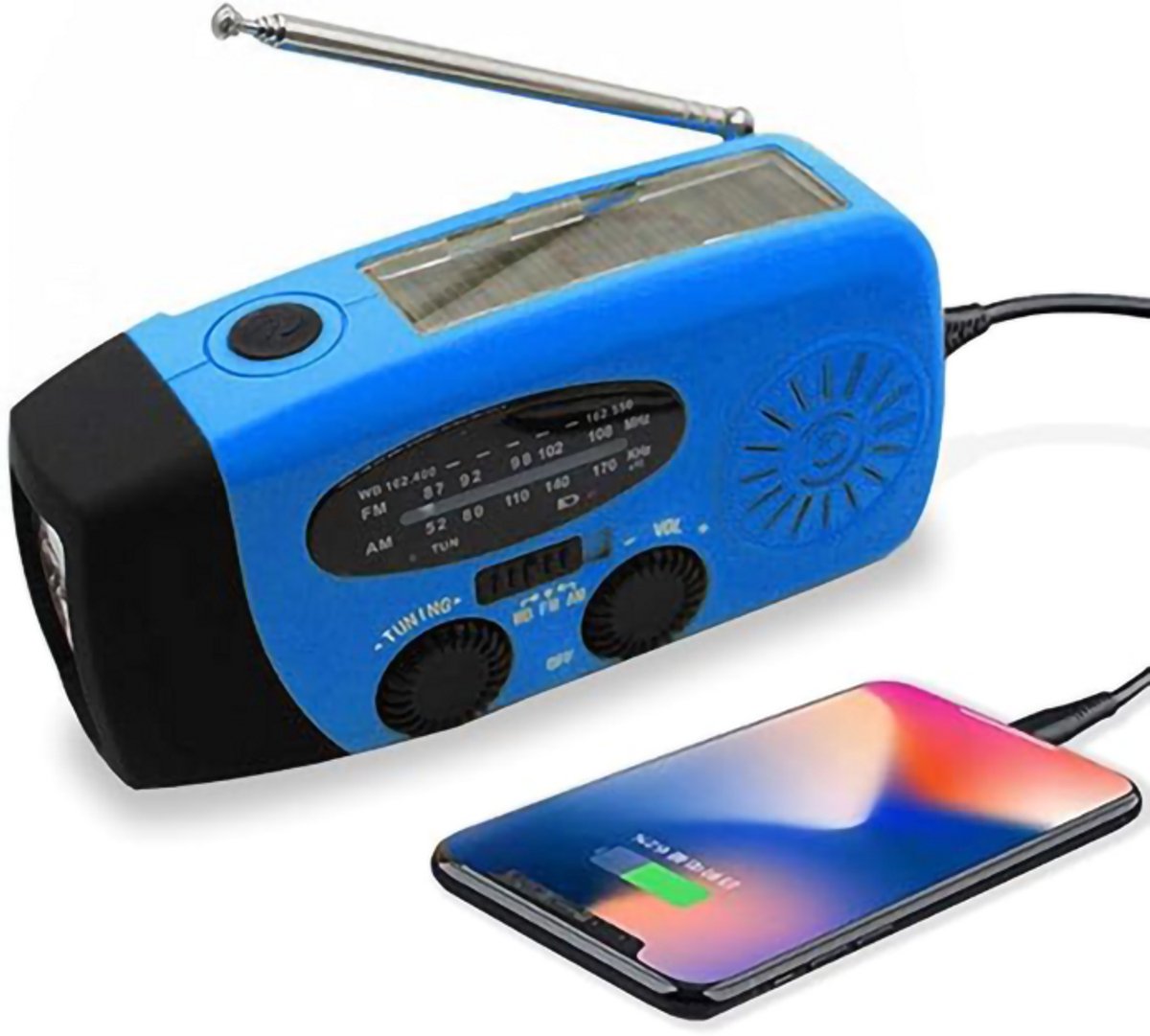 Draagbare Noodradio - Wind-Up Solar Radio - Noodradio - Opwindbare Survivalradio - Solar Powerbank - voor Outdoor, Caravan, Festival en Stroomuitval - blauw