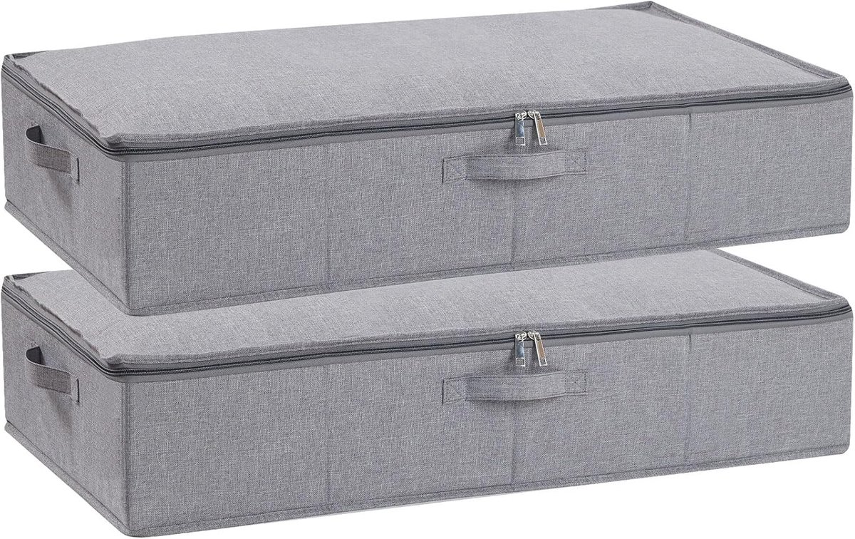 Opbergdozen voor onder het bed, opvouwbare opbergdozen met versterkte handgreep en ritssluiting, voor dekbedden, kleding, grijs, 80 x 40 x 15 cm, 2 stuks