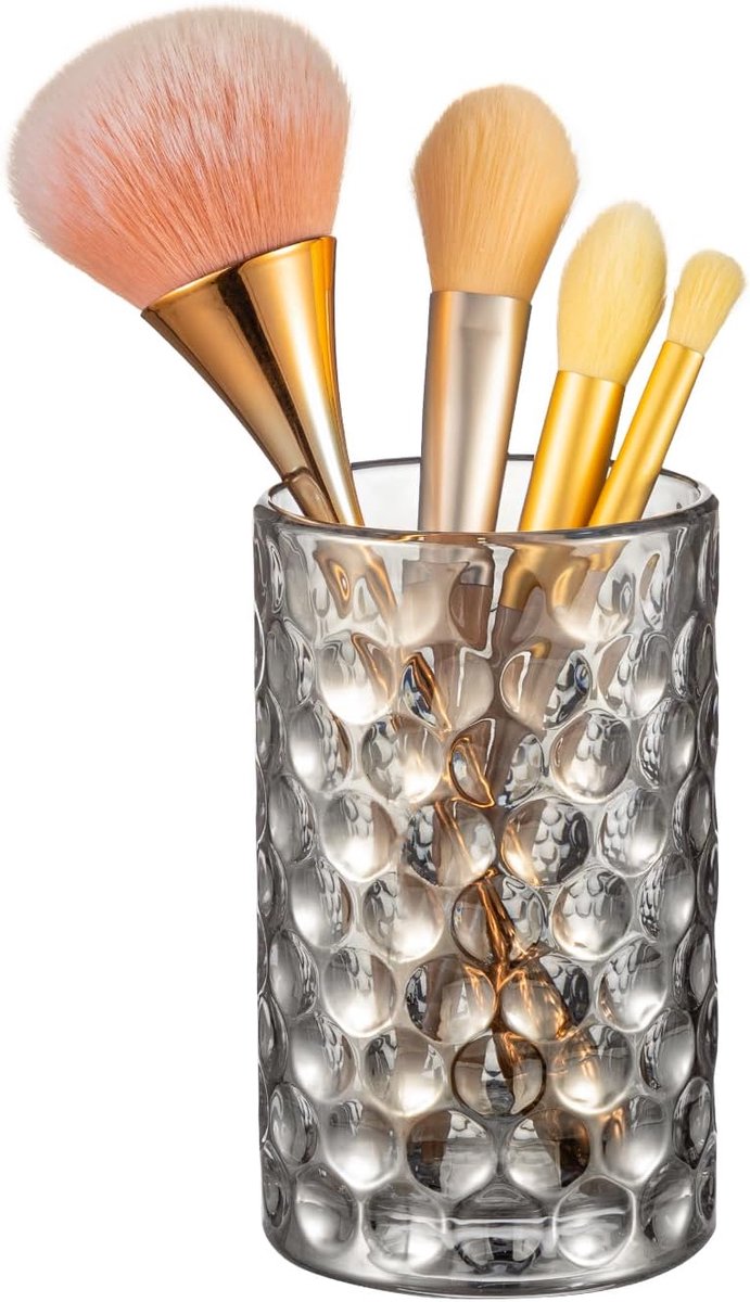 Make-uporganizer, cosmetica-organizer, make-up-kwasten-organizer van glas, vintage borstelhouder, cosmetica-opslag voor kaptafel, badkamer, pennenhouder, tandenborstelhouder (grijs, L)