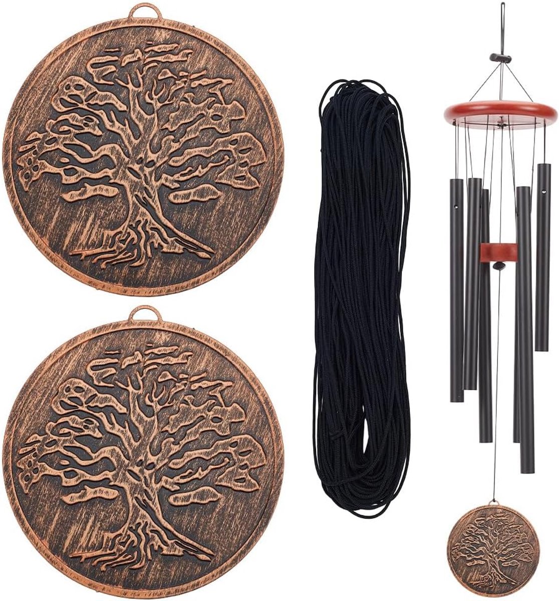 2 stuks metalen vervanging windvanger cirkelvormige gong zeil vervanging met nylon koord metalen windgong onderdelen vervanging vintage levensboom decor voor windgong 9,9 cm