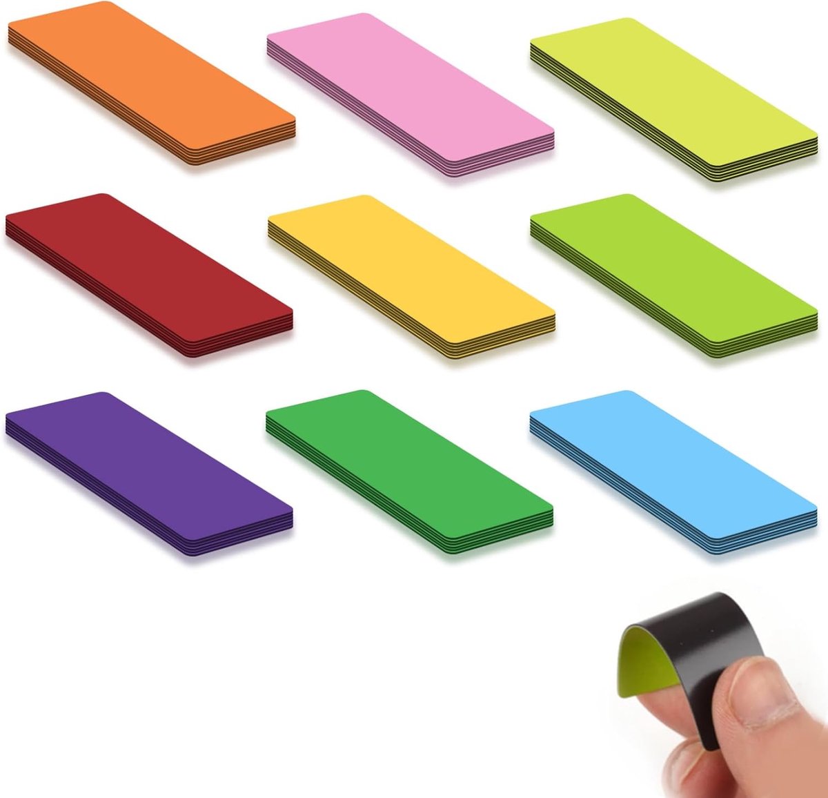 54 stuks magneetstrips, beschrijfbaar, 9 kleuren magneetstrips, 80 x 30 mm, herbruikbare magneten om te beschrijven, afwasbare magneetetiketten voor whiteboard, magneetbord, koelkast