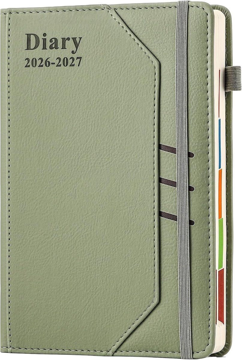 dagboek 2026 2027 Pagina per dag A5, Halverwege het jaar Dagboek 2026/27 Dag per pagina, Dagelijkse Planner Organizer van juli 2026 tot juni 2027, Productiviteitsdagboek met zak (groen)