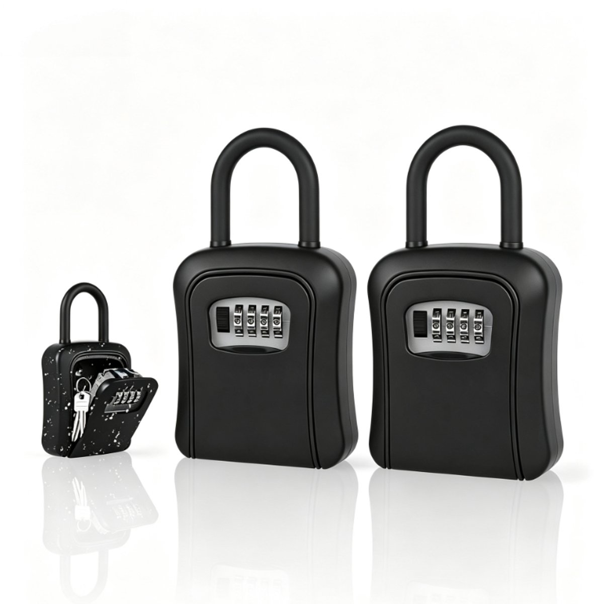 2 stuks Sleutelkluis - [Verbeterde grote capaciteit] Sleutelkluis met 4-cijferige combinatiecode | Waterdichte sleutelkluis met resetbare code en afneembare beugel voor huissleutels, voor buiten, thuis, kantoor of garage-zwart