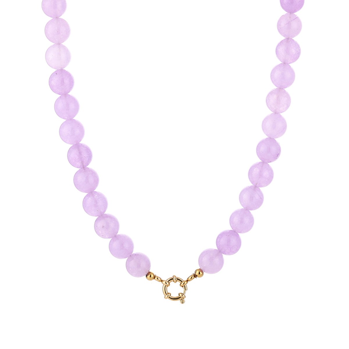 Round Gemstone Bead Necklace – Kralen Ketting – RVS - Paars