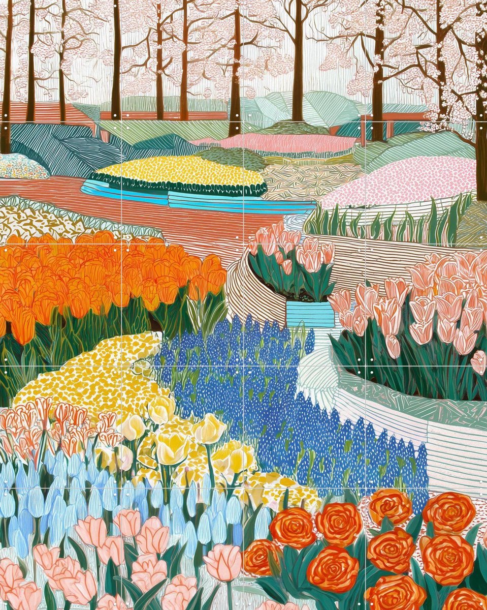 IXXI Keukenhof, Artclaud - 80 x 100 cm - Gratis ophangtool - Grote wanddecoratie en posters - Kleurrijk, Modern, Speels, Digitale Kunst, Illustraties