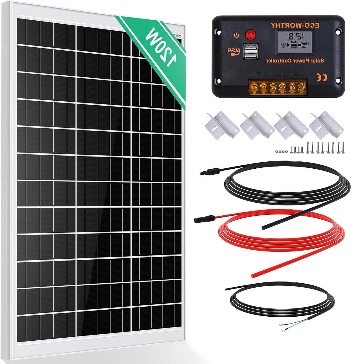 Zonnepaneel Set - Zonne-energie Kit - Off-Grid Stroom - Monokristallijn Hoge Efficiëntie - 120 Watt - Zilver