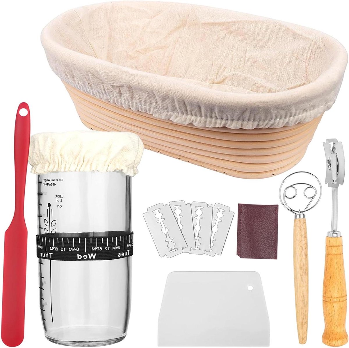 Gaarmand Set - Broodmand Ratan - Zuurdeeg Bakken - Handgemaakt Rotan - 25 cm Ovaal - Natuurlijk