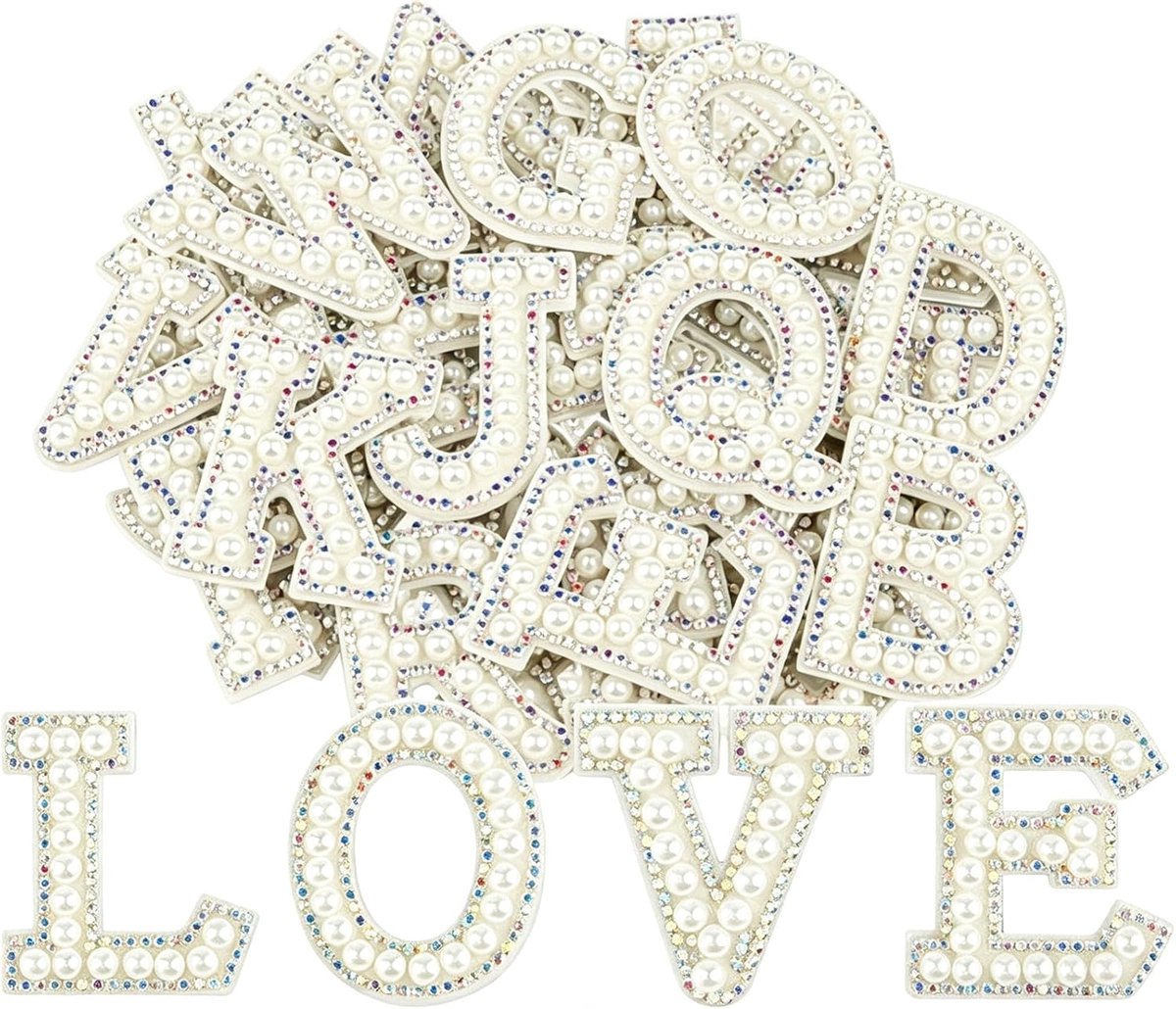 26 stuks parels, strass, zelfklevende letters, glitterletters, zelfklevend, kleefpatches A-Z, voor kleding, stof, rugzak, hoeden, kleding, doe-het-zelf