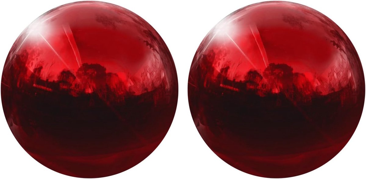 Decoratieve aardbol, 63 mm, reflecterende bol, glazen bol, roestvrij staal, zonder gelast, tuindecoratie, intens rood, 2 stuks