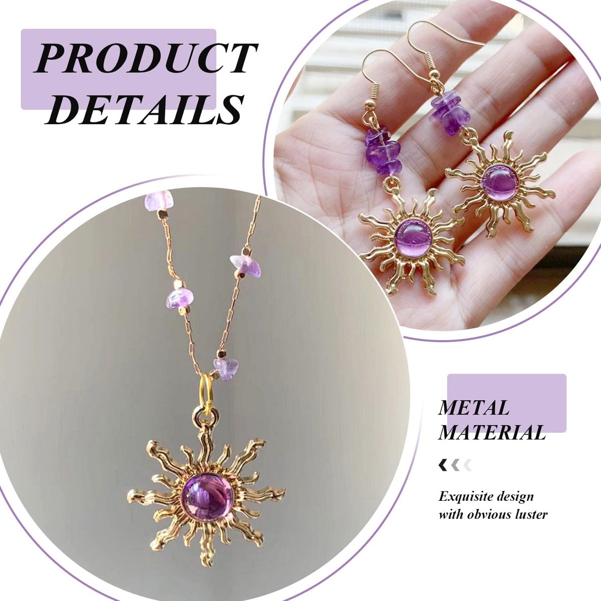 1 Crystal Zon Hanger Ketting En 1 Paar Oorbellen, Opvallende Gouden Glans, Prachtige Driedimensionale Details, Geschikt Voor Rollenspellen En Prom.