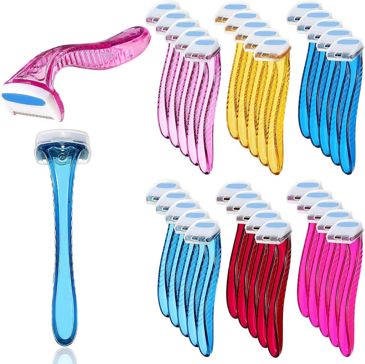 30 stuks Bikini scheermesjes T-type Beauty Razor Bikini Lijn Trimmer Persoonlijke Vrouwen Bikini Razor Kleine Okseltrimmer voor Lichaam Cosmetische Tool (Lichtblauw, Lichtgeel, Licht Roze, Rose, Diep Roze)