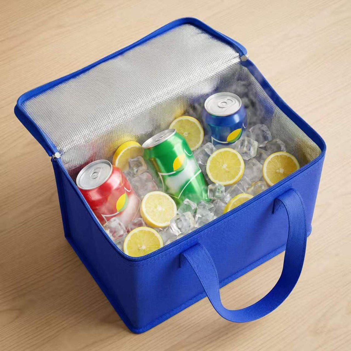 3-delige set van geïsoleerde tassen van non-woven materiaal, opvouwbare geïsoleerde tas, geïsoleerde lunchtas geschikt voor gebruik in de auto, barbecues, kamperen, picknicks in de buitenlucht en boodschappen,Blauw - 28*14*17 cm