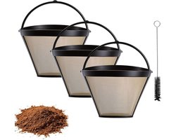 3 stuks roestvrijstalen koffiefilters herbruikbaar permanent koffiefilter, gaasmand koffie permanent filter voor koffiefiltermand voor Goldtone-filter, 8-12 koppen koffiezetapparaten, met 1 borstel