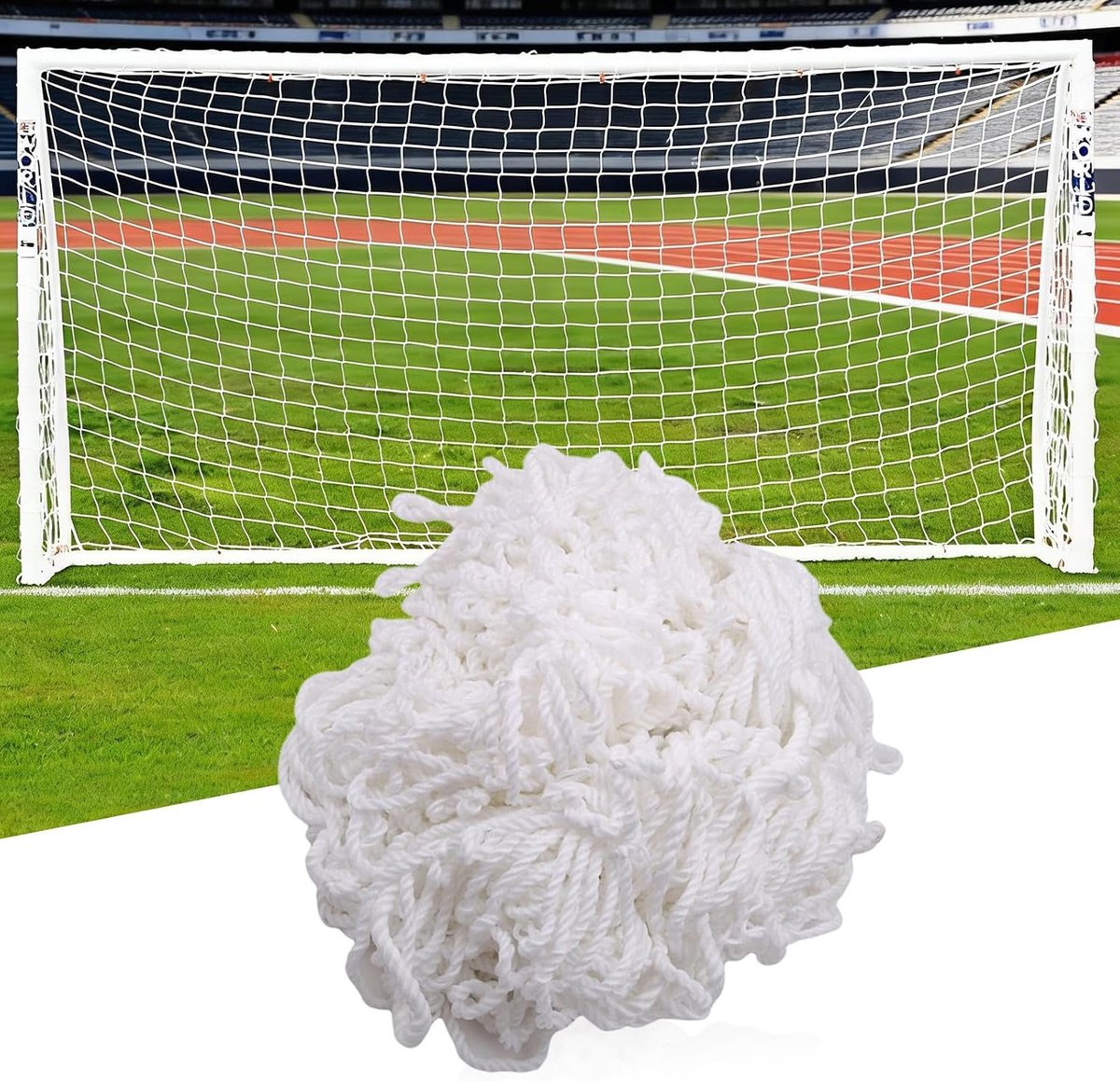 voetbaldoelnet, 3 x 2 m, robuust doelnet, voetbaldoelnet, wit, veelzijdig reservenet voor voetbaldoel voor sportveld en vrijetijdssport, polypropyleen, zeer sterk