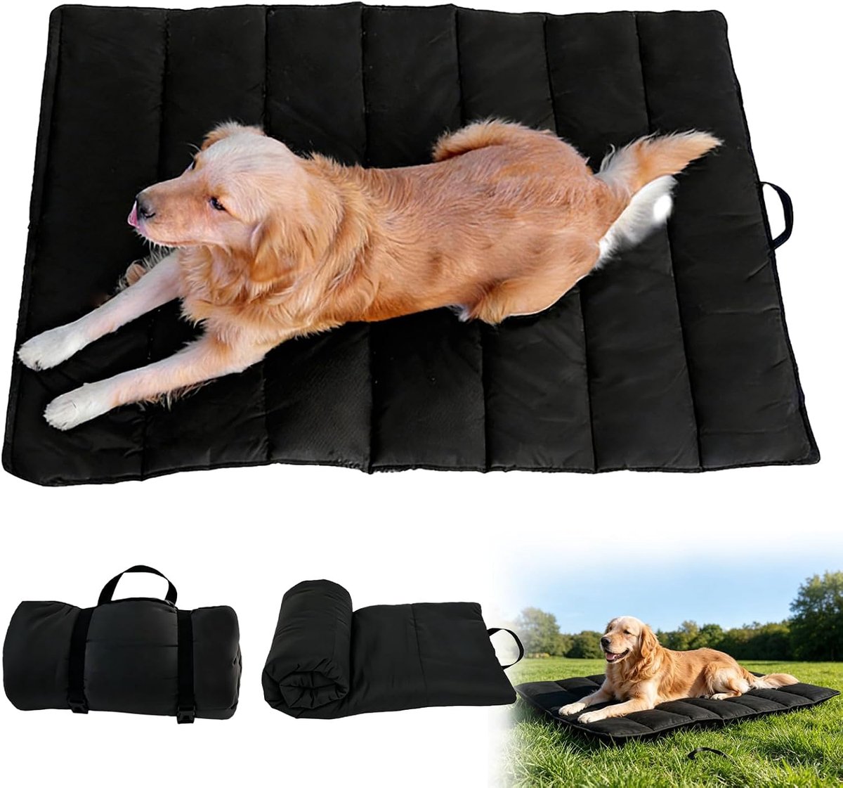 Hondendeken voor onderweg, 120 x 70 cm, opvouwbare hondenmat, hondendeken voor onderweg, waterdicht, reisdeken voor honden, antislip, antistatisch en duurzaam, voor outdoor, reizen, camping, zwart