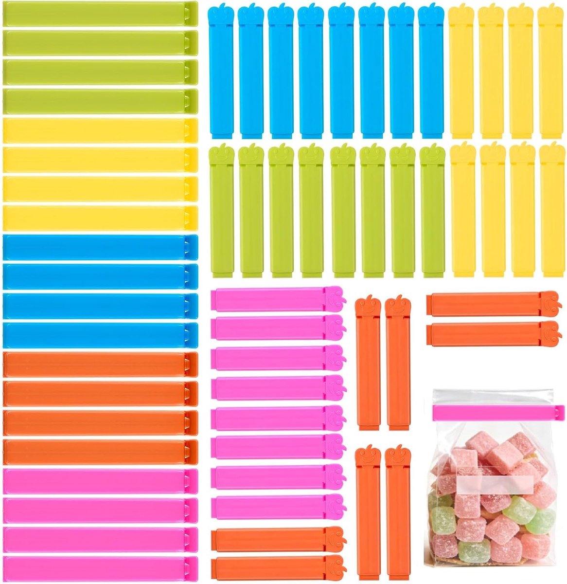 30 stuks klemmen voor het sluiten van zakken, 7/11 cm, voor het sluiten van zakken, herbruikbaar, voor snacks, koffie, snoep, chips enzovoort, kleurrijk