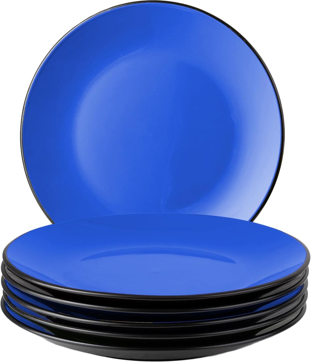 - 6 x Borden Set Aardewerk Keramiek Servies - Le Papillon collectie (Blauw, 26 cm)