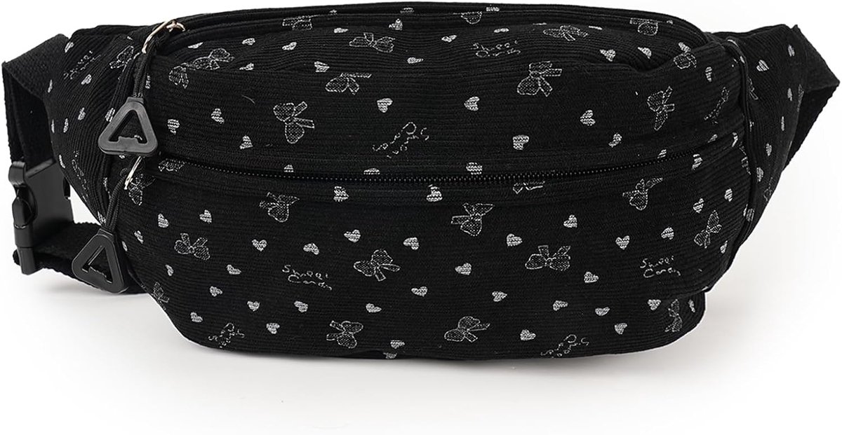 Buiktas van corduroy voor dames, heuptas van corduroy fluweel schoudertas dames heuptas met strikpatroon voor outdoor sport, Zwart, Heuptas van geribbeld fluweel
