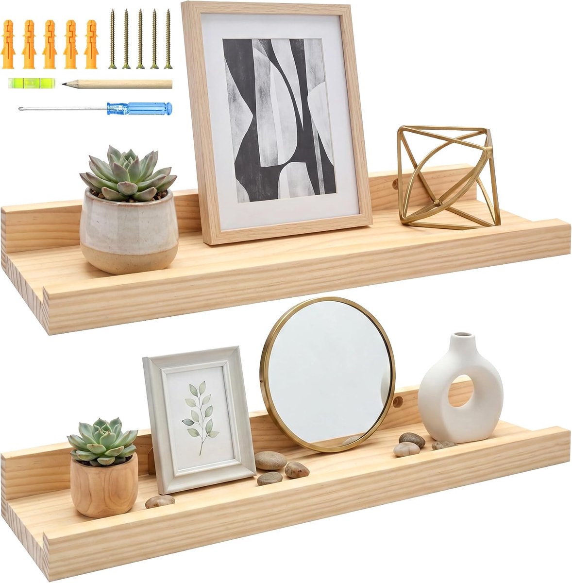 Wandplank 40 cm, Set Van 2, Wandrek voor Fotolijsten en Boeken, Zwevende Plank met Bevestigingsmateriaal, Wandplank voor Keuken, Woonkamer, Slaapkamer, Studeerkamer