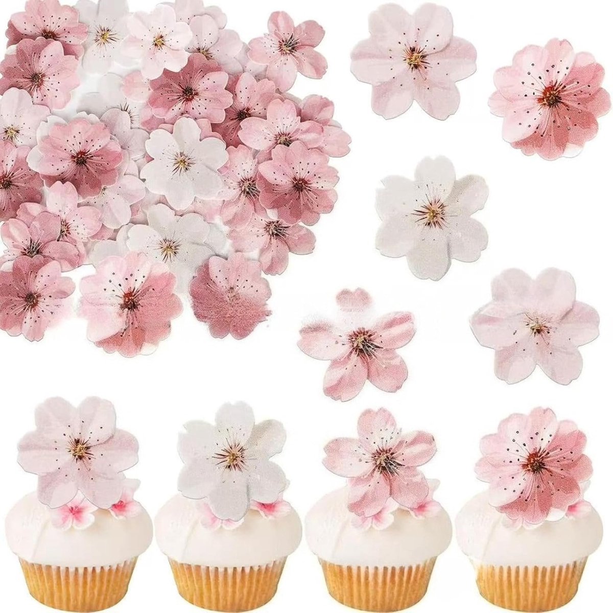 Eetbare toppers van rijstpapier, bloemen, cupcake, geschikt voor een gelukkige verjaardag, bruiloft, Valentijnsdag