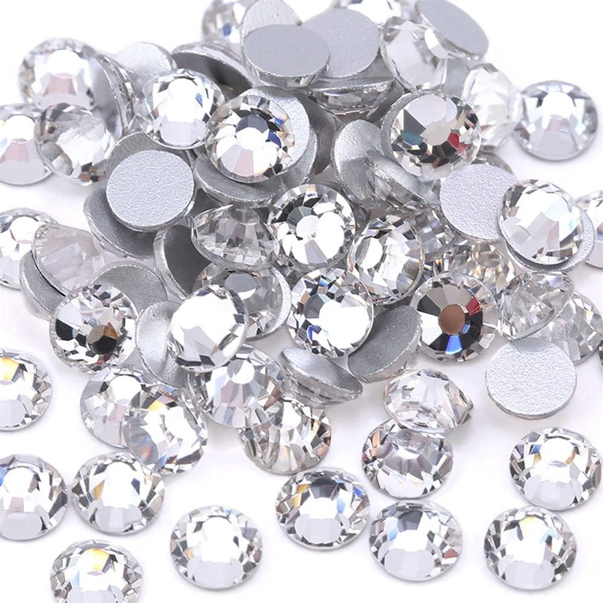 5760 stuks Hot-Fix-Strass-steentjes, kristal, rond, platte achterkant, strass-steentjes, edelstenen, glazen steentjes in opbergdoos (zilver)