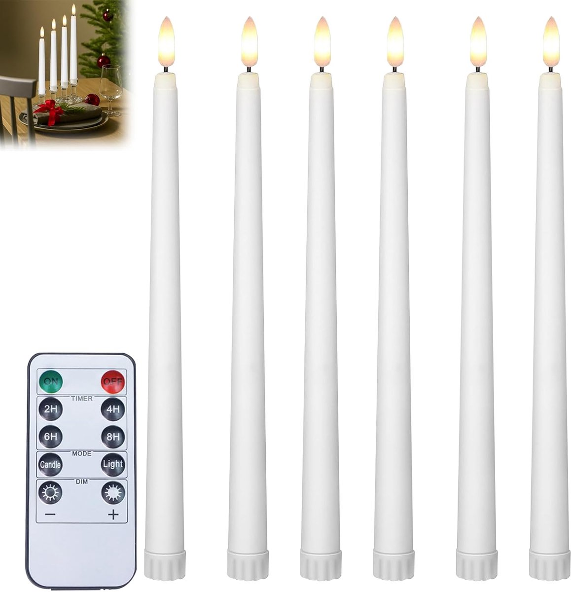 6 stuks led-kaarsen, flikkerende vlam, elektrisch, led-kaars, kunstkaars, elektrisch, decoratief, met afstandsbediening, voor Pasen, Kerstmis, verjaardagsfeest, bruiloft, wit