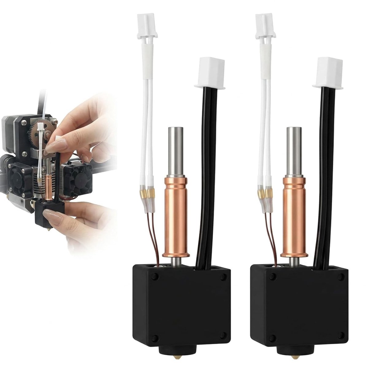 2 stuks vervangende hotend voor 3D-printers, compatibel met Anycubic Kobra 3, Combo, V2, Bi-Metal Heatbreak met 0,4 mm messing mondstuk en siliconen sok, voor nauwkeurige druk en stabiele prestaties