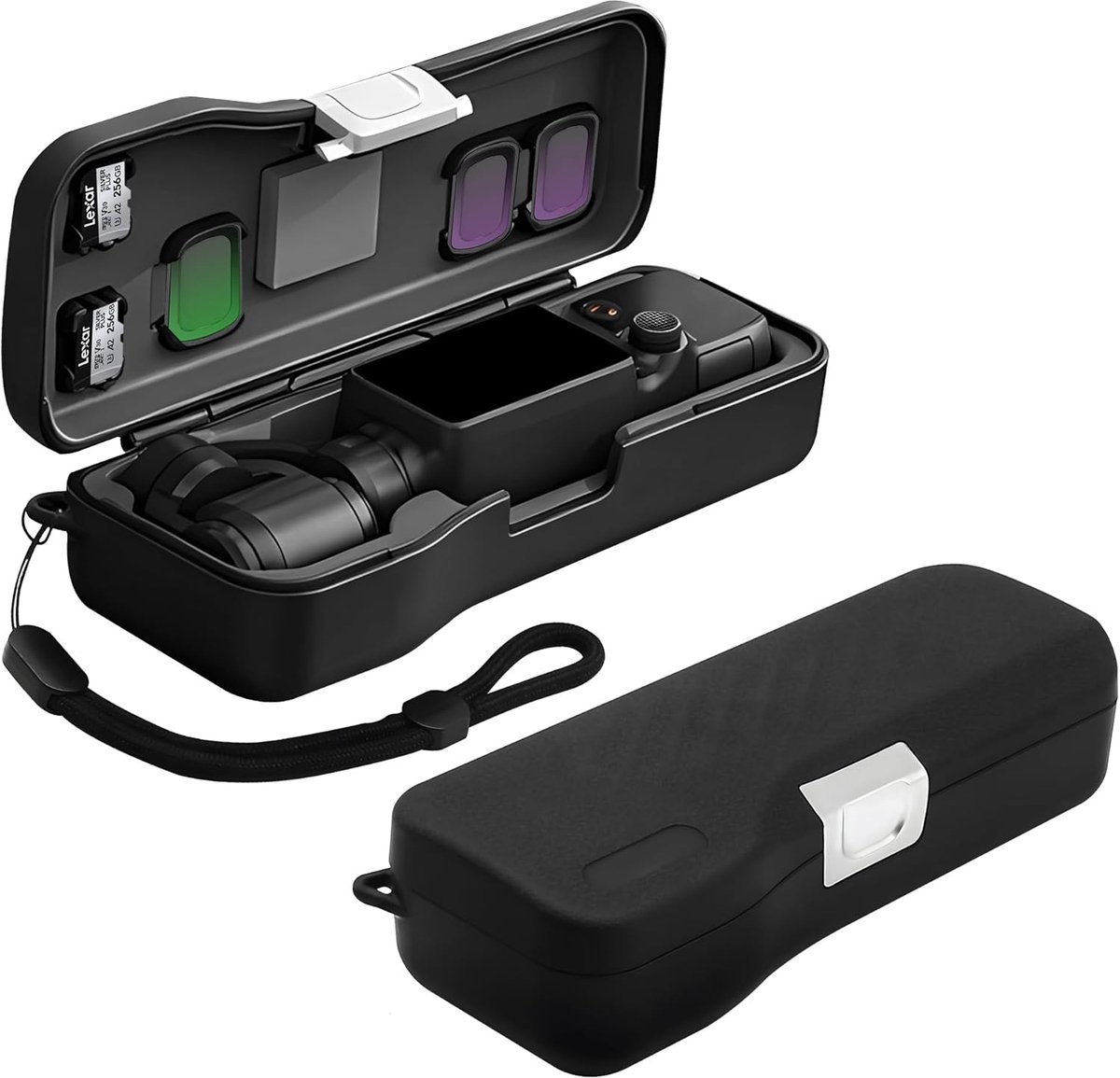 4 Opbergkoffer - Draagbare Harde Opbergkoffer met Volledige Bescherming voor DJI Osmo Pocket 4/Pocket 3 Accessoires met 3 Magnetische Filtervakken en 2 Geheugenkaartsleuven