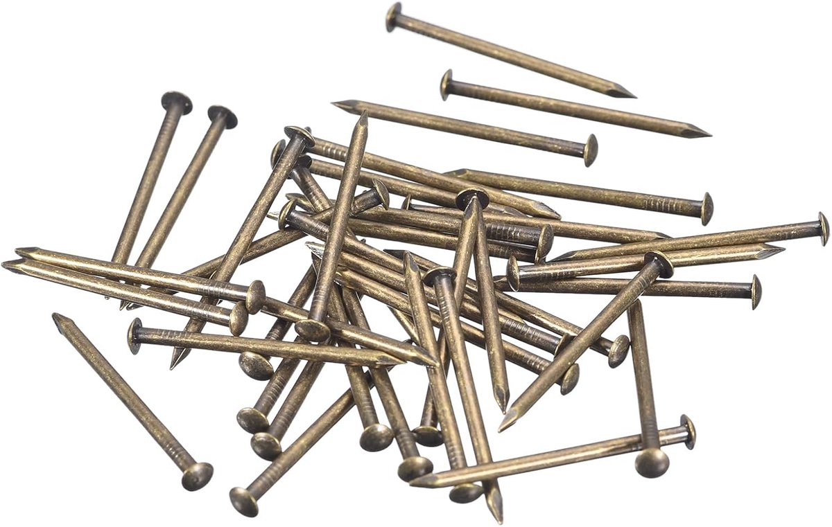 80 stuks kleine spijkers 1,5 mm x 25 mm (DxB) kleine messing spijkers hardware kleine spijkers voor decoratieve dozen doe-het-zelf hout woonaccessoires, bronskleurig