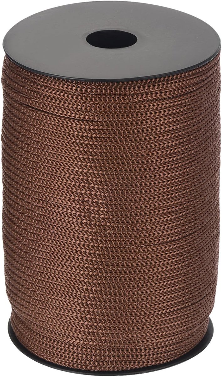 Touw, gevlochten touw, 100 m, nylon touw, holle touw voor waslijn, kamperen, wandelen, outdoor, donkerbruin