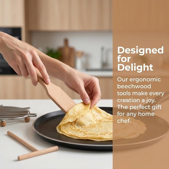 Spatels van hout, professionele pannenkoekenspatels, T-vormige pannenkoekenspatels, perfect voor pannenkoeken, geschikt voor pannen en pannenkoeken — afbeelding 4