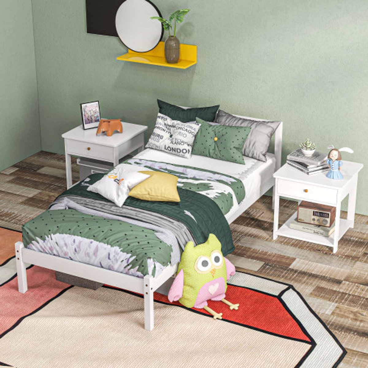 Houten Bedframe 90x200 - Eenpersoonsbed met Lattenbodem - Grenenhout - Wit